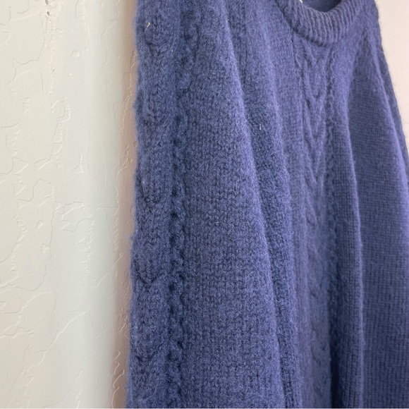 Pure New Wool Thick Chunky Cable Knit Navy Blue Fisherman’s Pullover Sweater - Picture 6 of 16